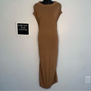Zara Brown Mock Neck Bodycon Maxi Dress Stretch Knit Neutral Size Small